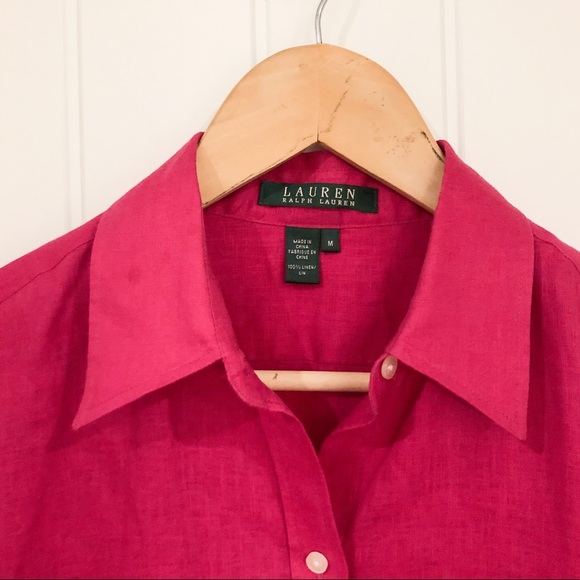 Ralph Lauren Pink Linen Button Down Shirt Medium - Picture 4 of 9